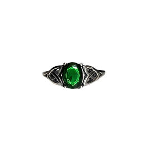 Stainless Steel Celtic ring with Triquetras and cz Emerald